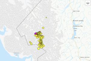 Map of earthquake sequence that followed Dec. 6, 2025 earthquake of magnitude 7.0. on Yukon-Alaska border. (Screenshot/Earthquakes Canada website)